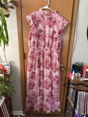 Smocked Neck Pink Floral Midi Dress - Baltic Born (NWT)